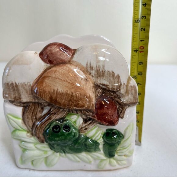 Vintage 1970s Mushroom Frogs Napkin Holder Mid Century Ceramic 4.5 Inch tall - Picture 13 of 16